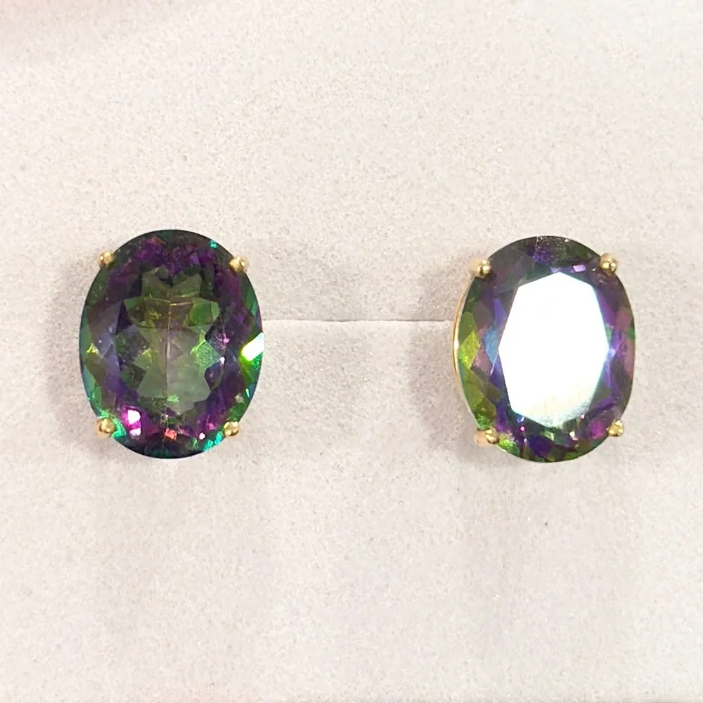 Mystic Topaz 14K Gold Stud Earrings: Clyde Duneier Vintage Solitaire - Picture 3 of 7